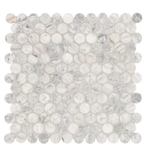 MSI Capri Blue Penny Round 12in x 12in Honed Marble Mosaic Floor Wall Tile