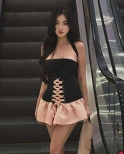 Women's New sweet fresh Contrasting colors halter neck Hip-covering short dress