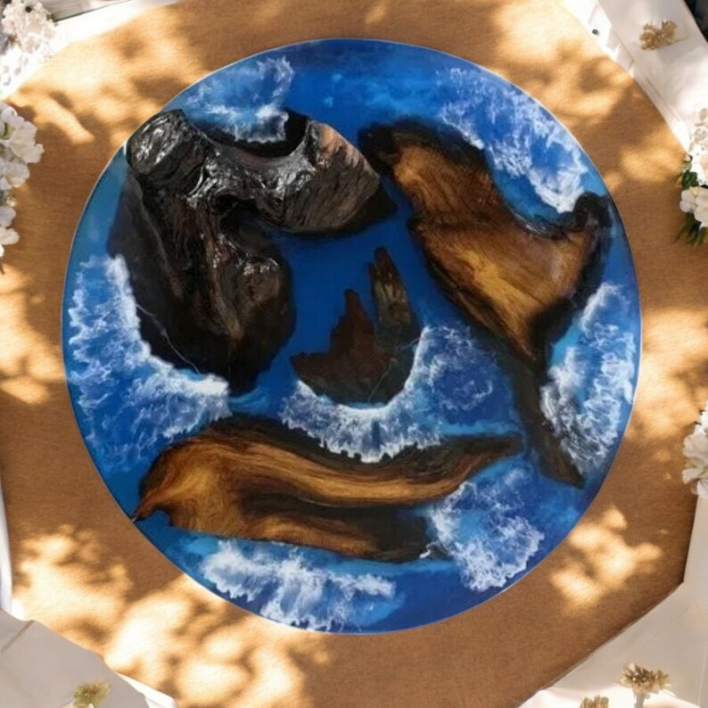36 Inch Custom Epoxy Ocean Coffee Table Round Balcony Furniture