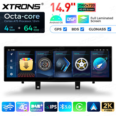 Android 14 14.9'' IPS Car Screen 64G CarPlay GPS For BMW X5 F15 X6 F16 2014-2017