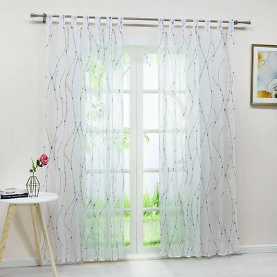 Gardine mit Schlaufen Kräuselband Ösen Modern Deko Vorhange Landhaus Transparent - Bild 1 von 4
