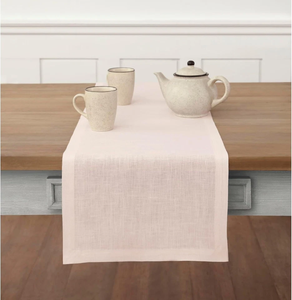 Solino Home Pink 100% Pure Linen Table Runner 14x90 and/or 4 Placemats Fete NEW - Image 4 of 4