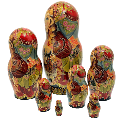 7 Poupées russes Matriochka H26 Exclusive Miniature Palekh Peinte main