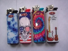 SOUPTO Pocket  Lighters LTD. SKULL & FENDER STRATOCASTER Disposable LOT of 4