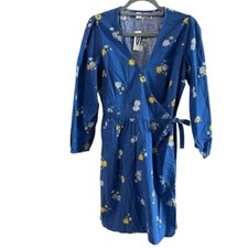 NWT Old Navy Cotton Blue Wrap Front Dress Long Sleeve Floral Daisy Spring Summer