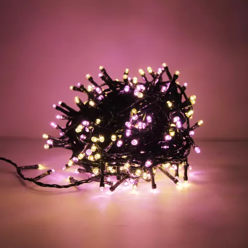 Pink christmas lights top with white cord