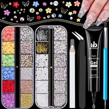 3D Nail Charms, Manicure Kit with Nail Rhinestone Glue Gel (UV Curing), Butterfl