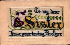 Postcard  Embroidered To my dear Sister From Your loving Brother Insert M204