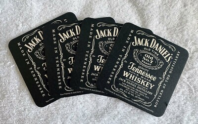 4 New Jack Daniels Sour Mash Whiskey Cardboard Drink Coasters 4 x 4 Black