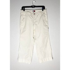Tommy Hilfiger Women's Cropped Wide Leg Utility Pants Lightweight Cream Vintage