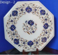 12" White Marble Table Top center Coffee Inlay Lapis Mosaic pietra dura Decor sf