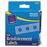 Avery Clear Self-adhesive Reinforcement Labels, Round, Pack Of 1000 5722 Avery Clear Self-adhesive Reinforcement Labels, Round, Pack Of 1000 5722