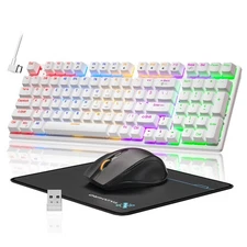 Wireless Mechanical Gaming Keyboard and , 98 Keys RGB Backlit Blue Switch Key...