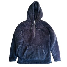 PINK Victoria's Secret Fuzzy Sherpa Half Zip Pullover Hoodie Sweatshirt XS BLACK