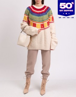 PVP €410 ACNE STUDIOS Jersey de Lana Talla XXL Marfil Arco Iris Isla Justa Cuello Redondo