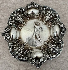 RARE GORGEOUS UNGER BROTHERS GOLF & GARGOYLE PATTERN STERLING 5 3/8" BOWL 1905