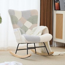 Patchwork Teddy Fleece Rocking Chair High Back Nursery Glider Rocker