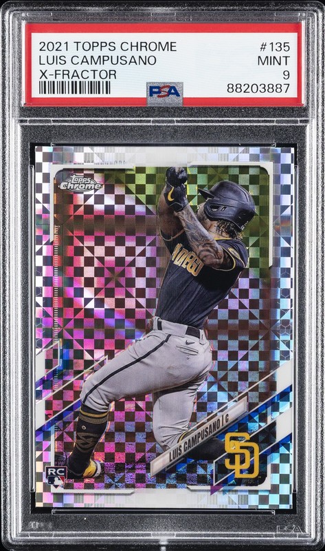 2021 TOPPS CHROME X-FRACTOR #135 LUIS CAMPUSANO ROOKIE RC PSA 9
