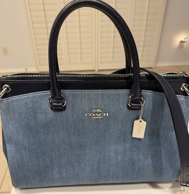 Coach Blue Denim Leather Mia 3 Compartment Satchel W/Crossbody Strap 91457