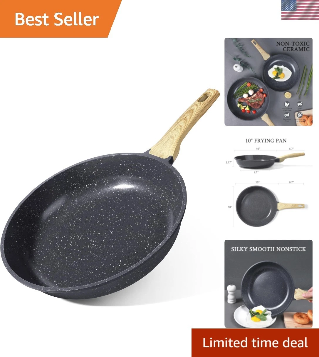 10-Inch Non-Toxic Ceramic Nonstick Frying Pan - Induction & Dishwasher Safe