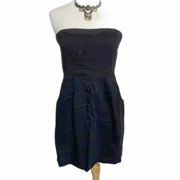 black linen strapless mini dress Kaki Linen Strapless Mini Dress
