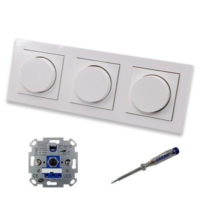 REV Ritter (3x) LED Dimmer + Gira 065003 in E2 reinweiß  im 3-fach Rahmen