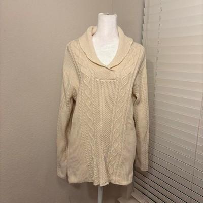 Jeanne Pierre 1X 100% cotton cream shawl collar sweater cable knit design