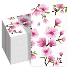 100 Pcs Pink Magnolia Flower Disposable Napkins Watercolor Blossom Paper Napk...