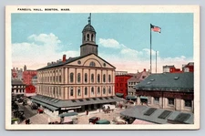 Vintage Faneuil Hall Boston MA White Border Postcard Tichnor Bros 1915-30
