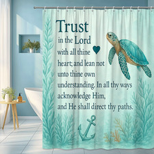 Inspirational Turtle Shower Curtain with Anchor and Ocean Theme