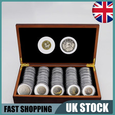 50Pcs 46mm Coin Capsules Round Plastic Coin Holder w/ Wooden Storage Case Box