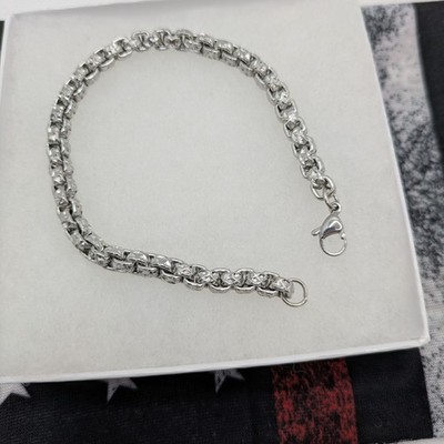 Simple Box Link Chain, 24 Inches, Stainless Steel Bracelet, 7.87 Inches, New 