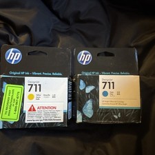 GENUINE HP 711 Yellow Ink Cartridg CZ132SEALEDBOX 12/2021 and 711Cyan 2pieces