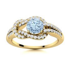 925 Sterling Silver Natural Aquamarine Prong Solitaire with Accents Ring