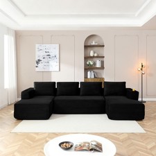 132" Oversized Cloud Boneless Sofa Couch with Chaise, Modern Corduroy U Shaped M