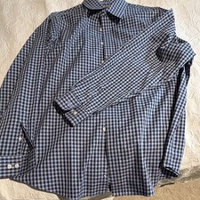 Roundtree Yorke Gold Label Men's Non-Iron Check Dress Shirt XL Blue Brown