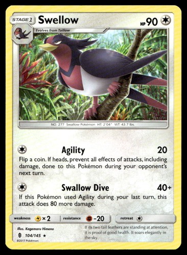 Swellow 104/145 Rare Guardians Rising Pokemon Near Mint