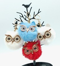 Plush Alloy Owl Keychain Bag Charm Bright Colors