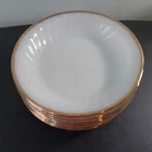 Set Of 8 Vtg. Anchor Hocking Fire King 7 1/2" Gold Rim Swirl Soup/Salad Bowls