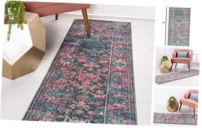  Aurora Collection Over-Dyed, Abstract, 2' 0'' x 6' 0'' Runner Gray/ Pink