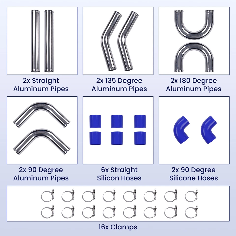 2.5" 64mm Turbo Piping Pipe Kit 27"x7"x2.5" Intercooler Universal Intercooler - Photo 4/4