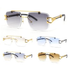 Rimless Luxury Jaguar Jewel Arm Rectangle Hustler Gangster Sunglasses