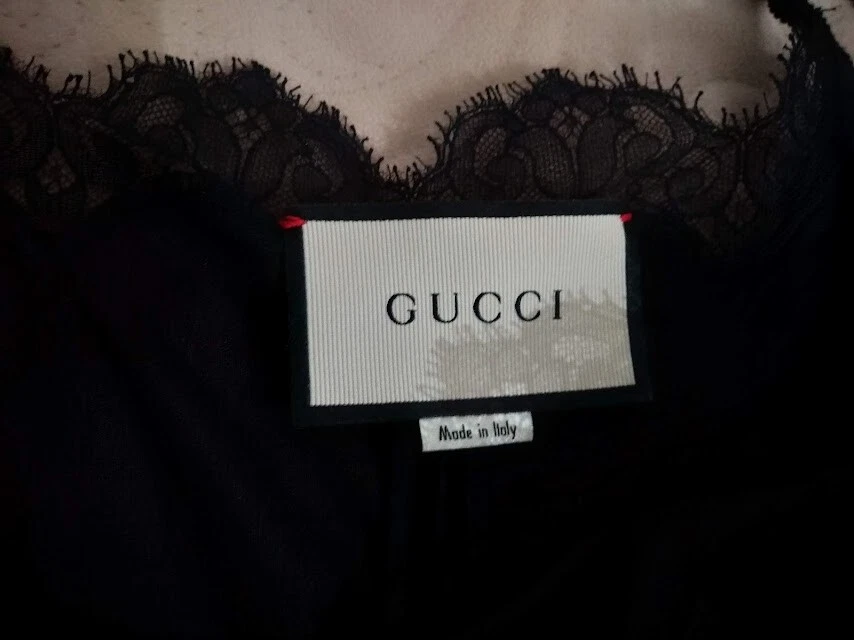 🆓US🛃 GUCCI Vestido de terciopelo negro con encaje IT 42 Foto 2 de 4