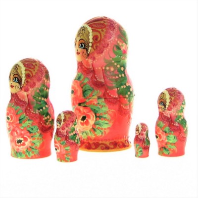 5 Poupées Russes Gigognes (Matriochkas) – Peintes à La Main – H18,5cm – Fabriquées En Ukraine
