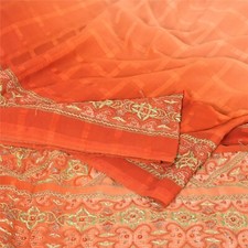 Sanskriti Vintage Indian Sarees Georgette Hand Beaded Craft Fabric Cultural Sari