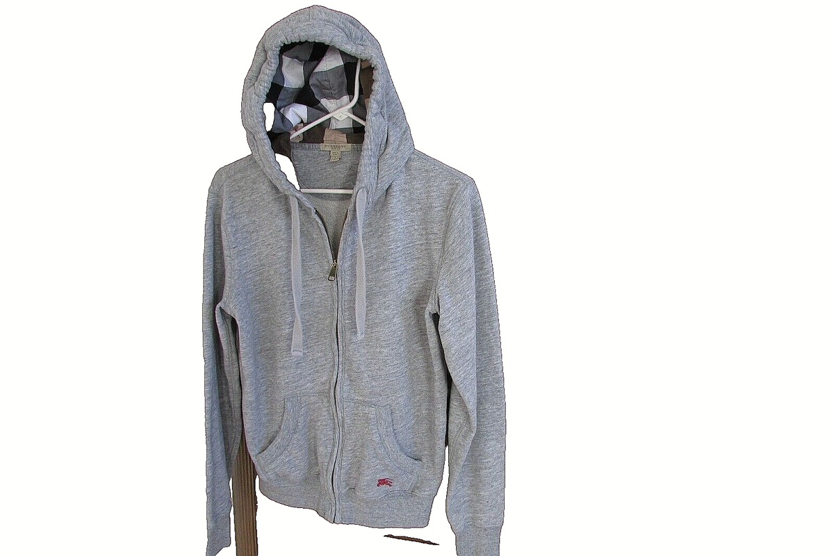 BURBERRY BRIT Chester Hoodie Gray Full Zip Mens Nova Check Plaid