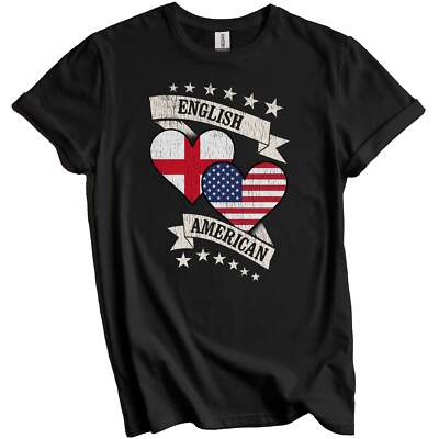 English American Heart Flags England USA T-Shirt - English Gift