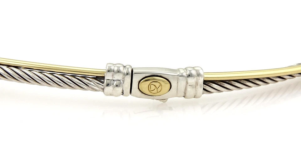 David Yurman  Cable Necklace 18k Yellow Gold 925 Silver 3 Station Double Row - Image 3 of 4