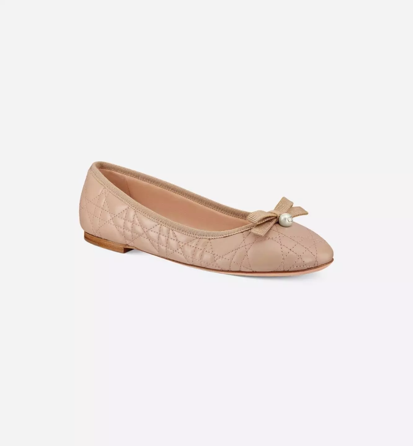 DIOR Cannage matelassé cuir de veau ballerine plate ballerine nœud chaussures nude