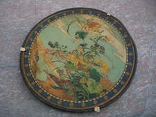 Assiette ancienne en tôle peinte à la main/déco/oiseaux